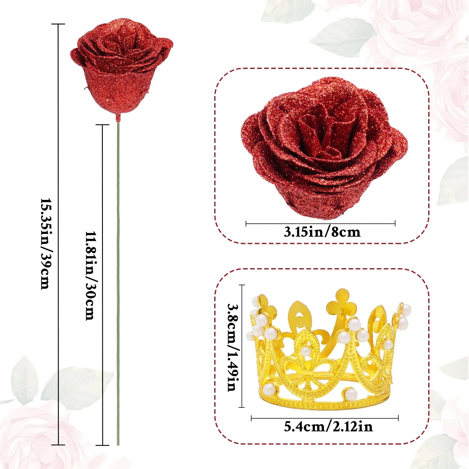 Glitter Rose Bouquet | 18-Piece Faux Flower Arrangement for Weddings & Gifts