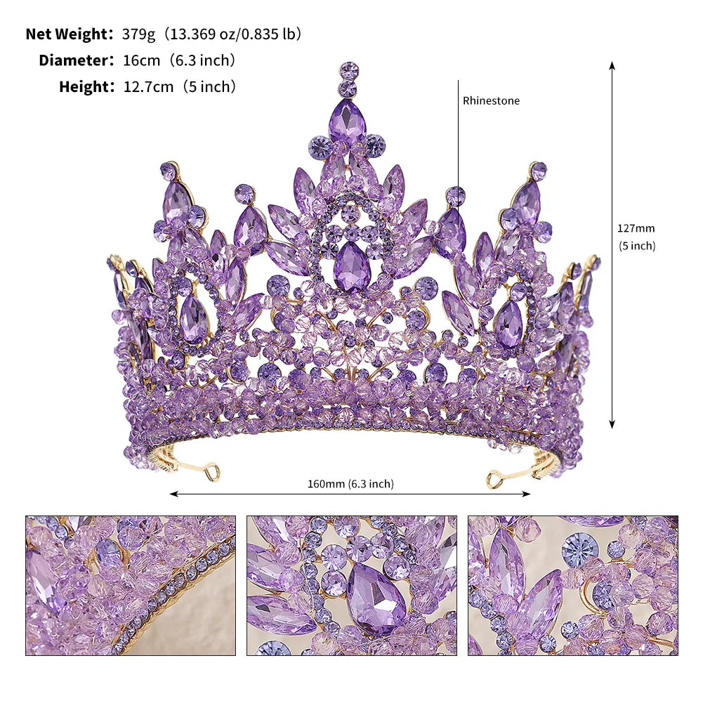 Accessoires de cheveux de mariage colorés roses, coiffe de concours de beauté, diadème de mariée Fait à la main en CRISTAL coloré avec perles
