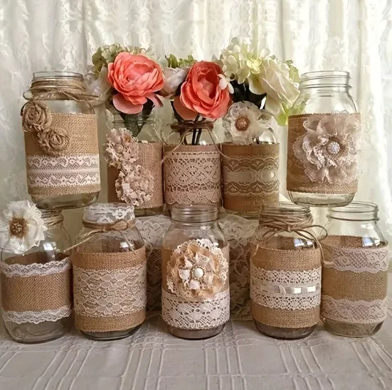 Jute Burlap Ribbon Roll DIY Handmade Craft Supplies for Wedding Decor Gift Wrapping Flower Bouquets Table Garland Party DIY
