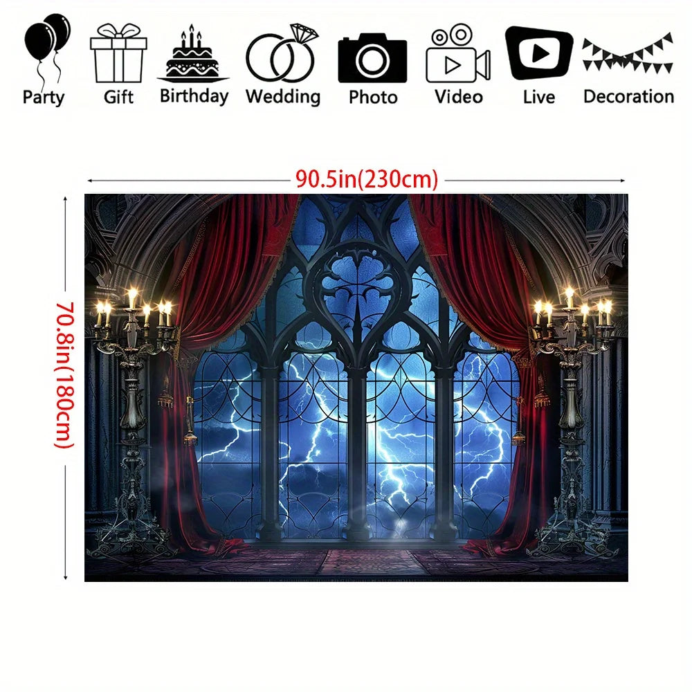 Gothic vampire medieval castle moon bat background cloth, Halloween party decoration background photo props