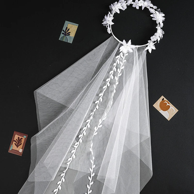 Voile de Couronne de Mariée Élégant Blanc Européen et Américain Bandeau pour Femmes Nœud de Mariage Couronne de Fête Accessoire de Cheveux