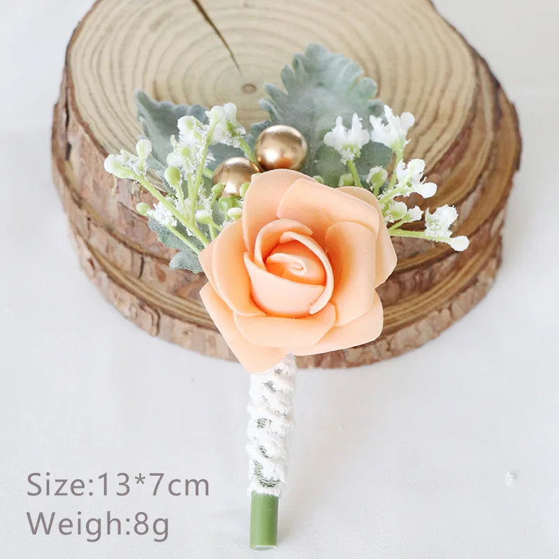 Korean-Style Fabric Flower Boutonniere Corsage Pin | Groom & Wedding Party