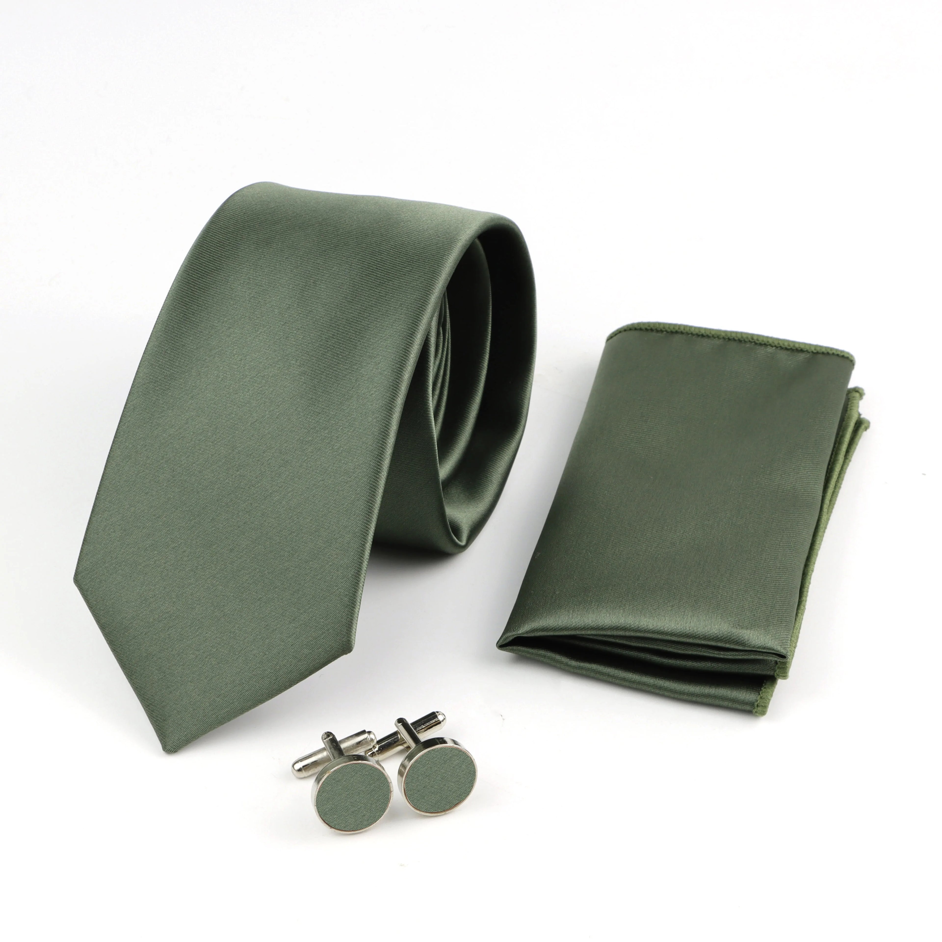 Men's Solid Color Tie Set | Necktie, Bow Tie, Pocket Square & Cufflinks for Weddings