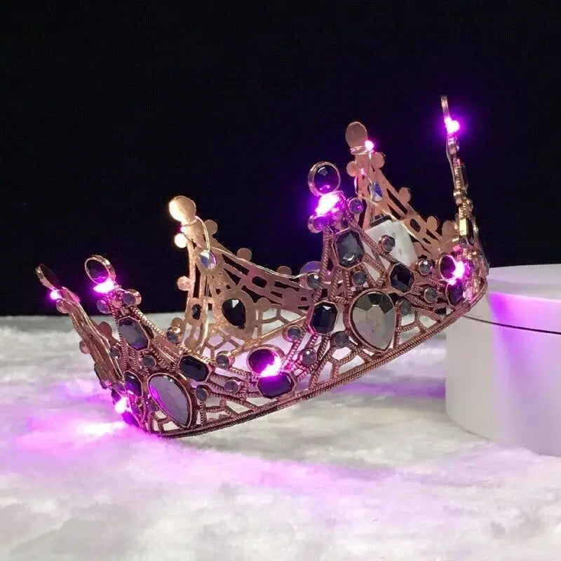 Light Up Bride Hair Accessories Alloy Crystal Party LED Glow Luminous Crown Rhinestone Tiara Flower Queen Wedding Festival Party