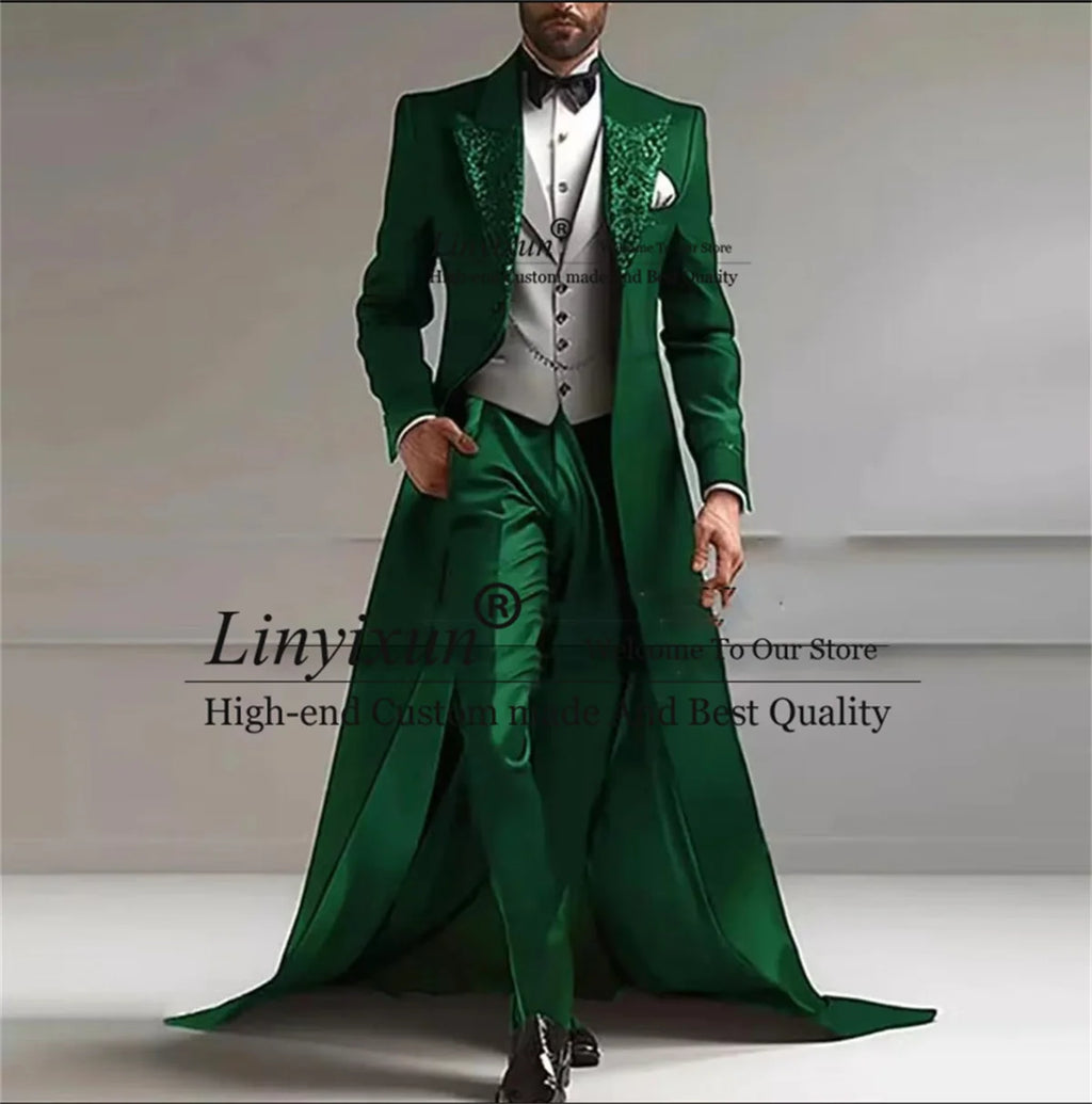 Costumes d'affaires pour hommes, Paillettes brillantes, Revers à pointe, Manteaux longs, Pantalons, Blazer, Ensembles 3 pièces, Tenues de marié, Tuxedos de mariage, Personnalisables