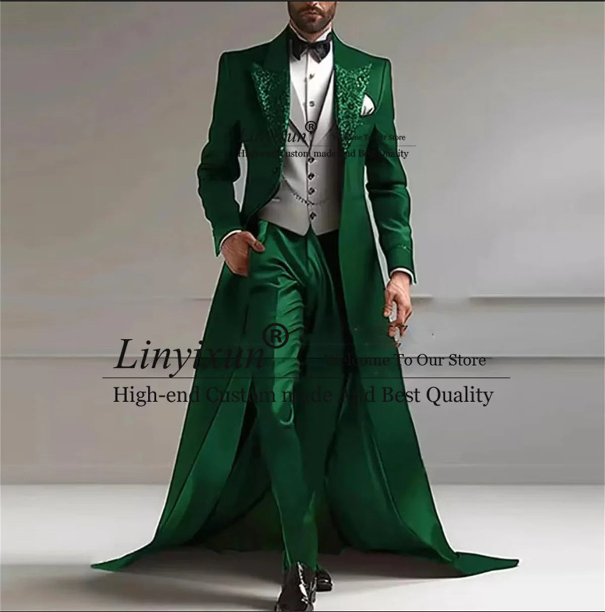 Costumes d'affaires pour hommes, Paillettes brillantes, Revers à pointe, Manteaux longs, Pantalons, Blazer, Ensembles 3 pièces, Tenues de marié, Tuxedos de mariage, Personnalisables