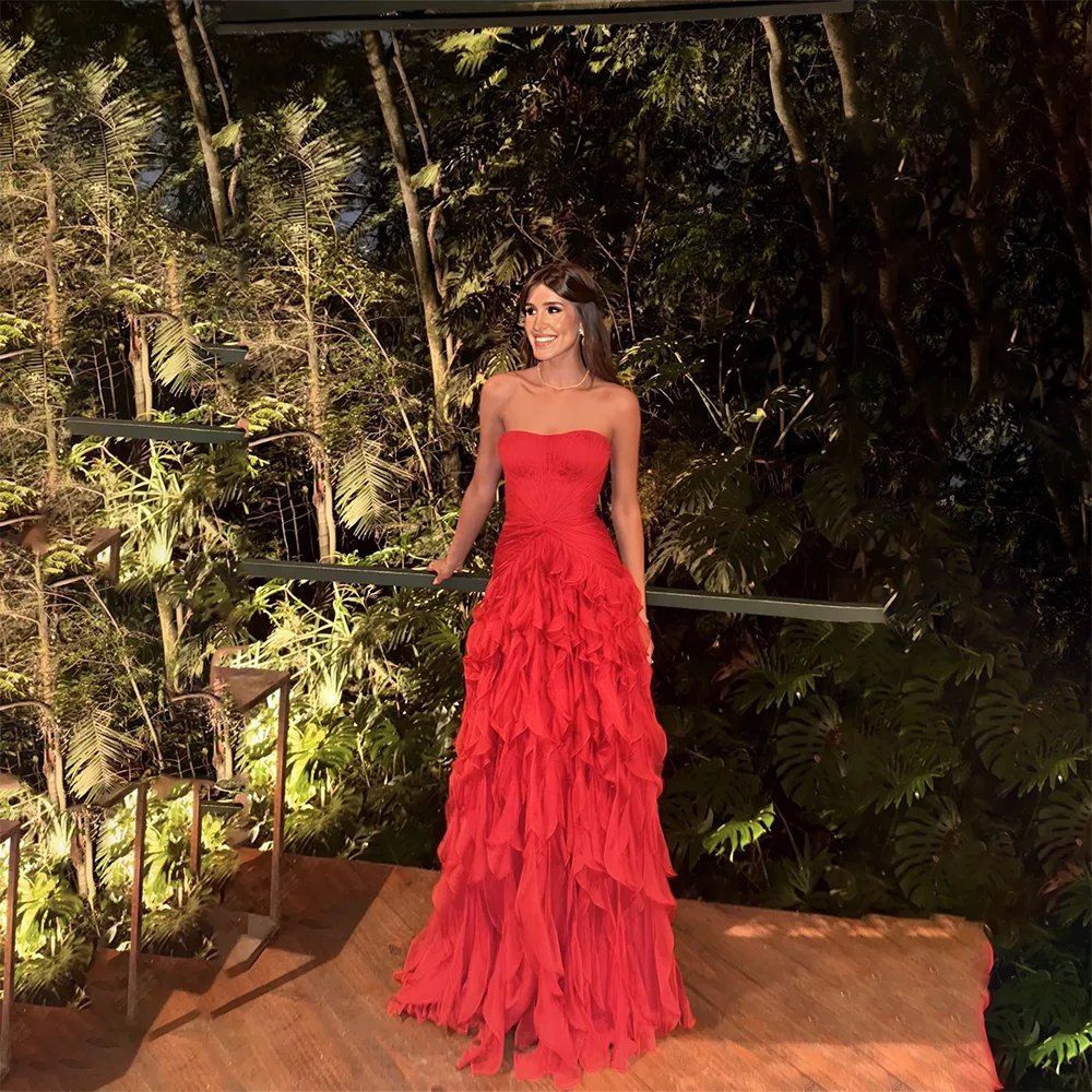 Robe de mariée élégante rouge bustier plissée ligne A robes de soirée pour femmes robes de soirée longues personnalisées
