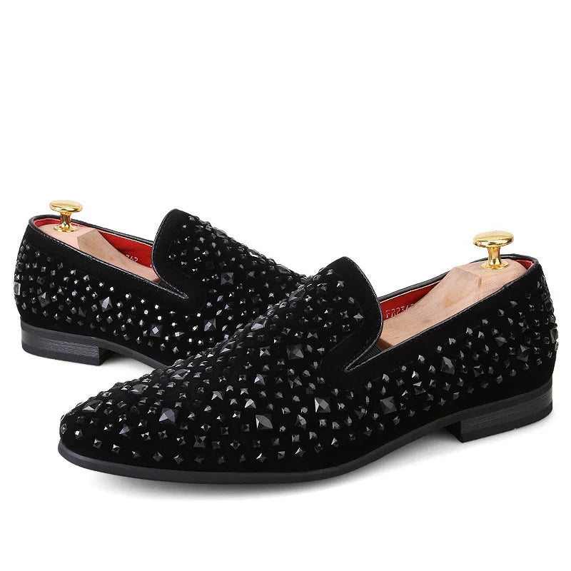 Chaussures habillées pour hommes de luxe à bout pointu, mocassins noirs, en jean, à paillettes métalliques, chaussures de mode de haute qualité pour hommes, chaussures de mariage, nouveauté