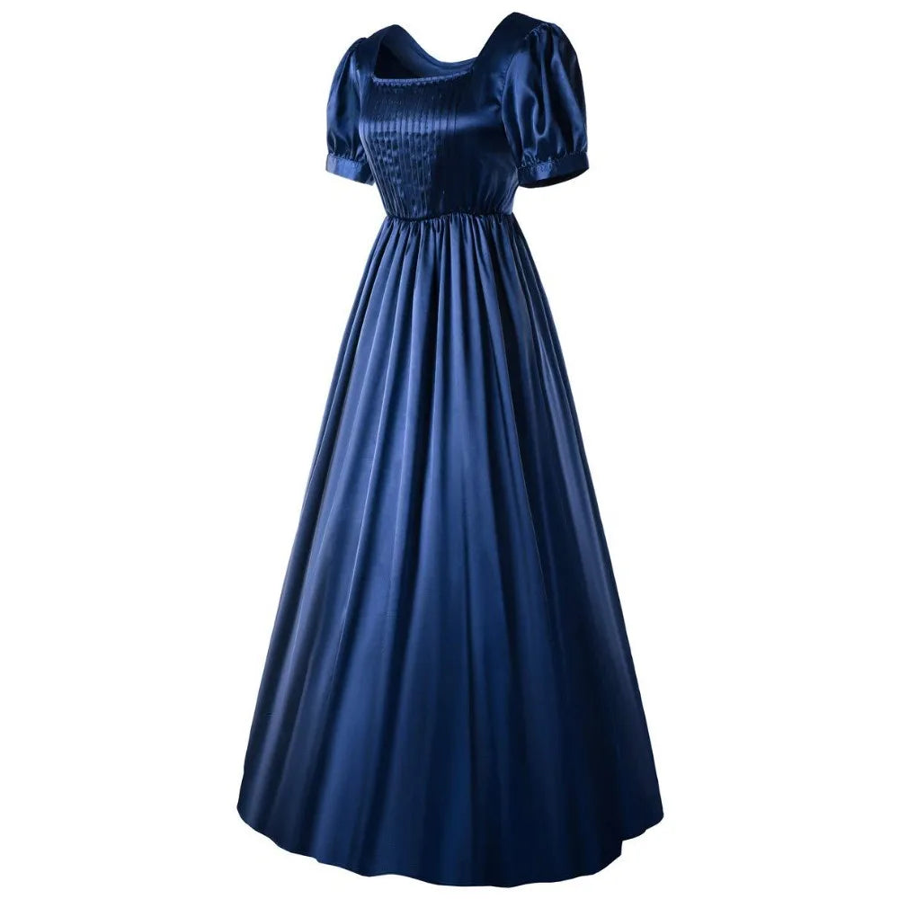 Robe médiévale en satin - Robe de thé victorienne taille haute, costume de cosplay Renaissance pour Halloween et robe de bal gothique steampunk