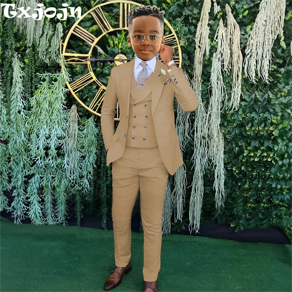 Ensemble Costumes Garçon 3 Pièces Veste Gilet Pantalon Tenue de Banquet Fête Élégant Smoking Enfant Vêtements d'Invité de Mariage 2-20T