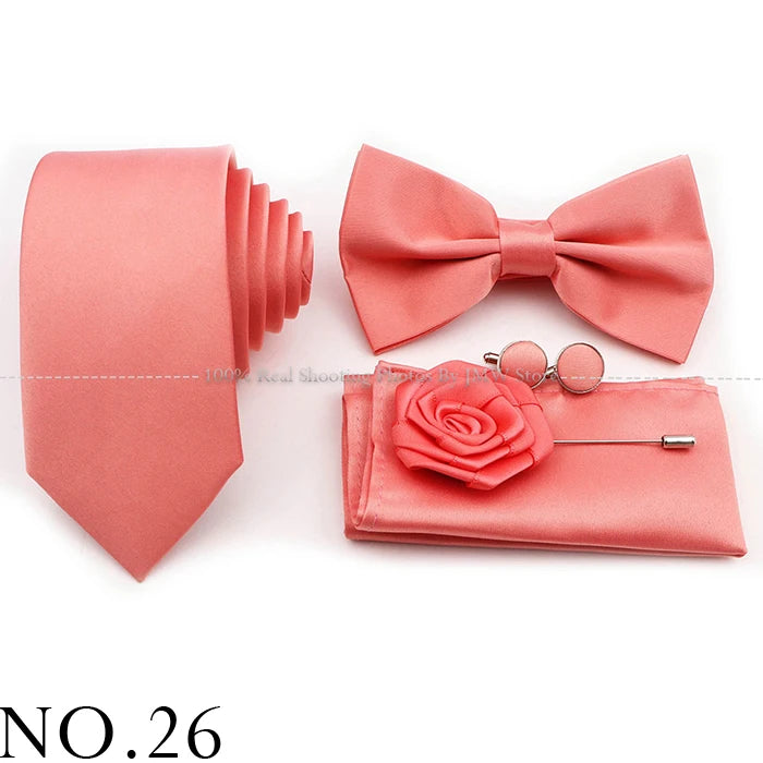 Ensemble cravate et nœud papillon violet bleu sauge vert en polyester, boutons de manchette et broche pour costume de marié, cravate de mariage, accessoire de chemise