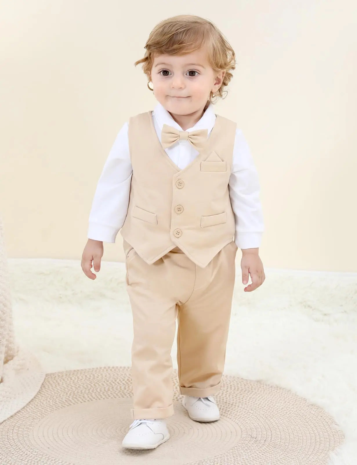 Ensemble Costume Bébé Garçon Tenue Formelle pour Mariage 1er Anniversaire Nouveaux-nés Barboteuse Gilet Pantalon Vêtements de Gentleman
