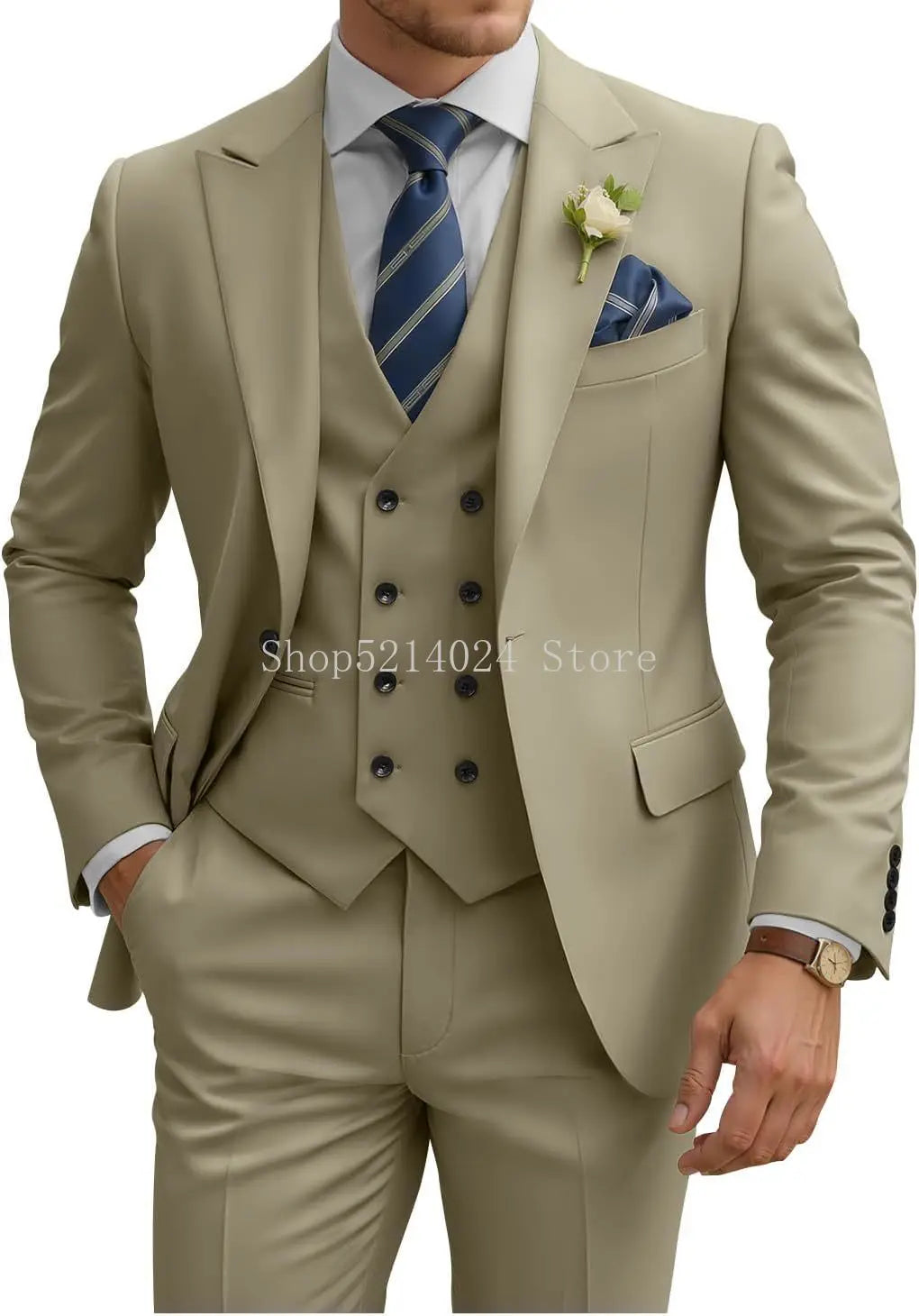 Costume Homme 3 Pièces Slim Fit Double Boutonnage Mariage Bal de Promo Dîner d'Affaires Formel Tuxedo