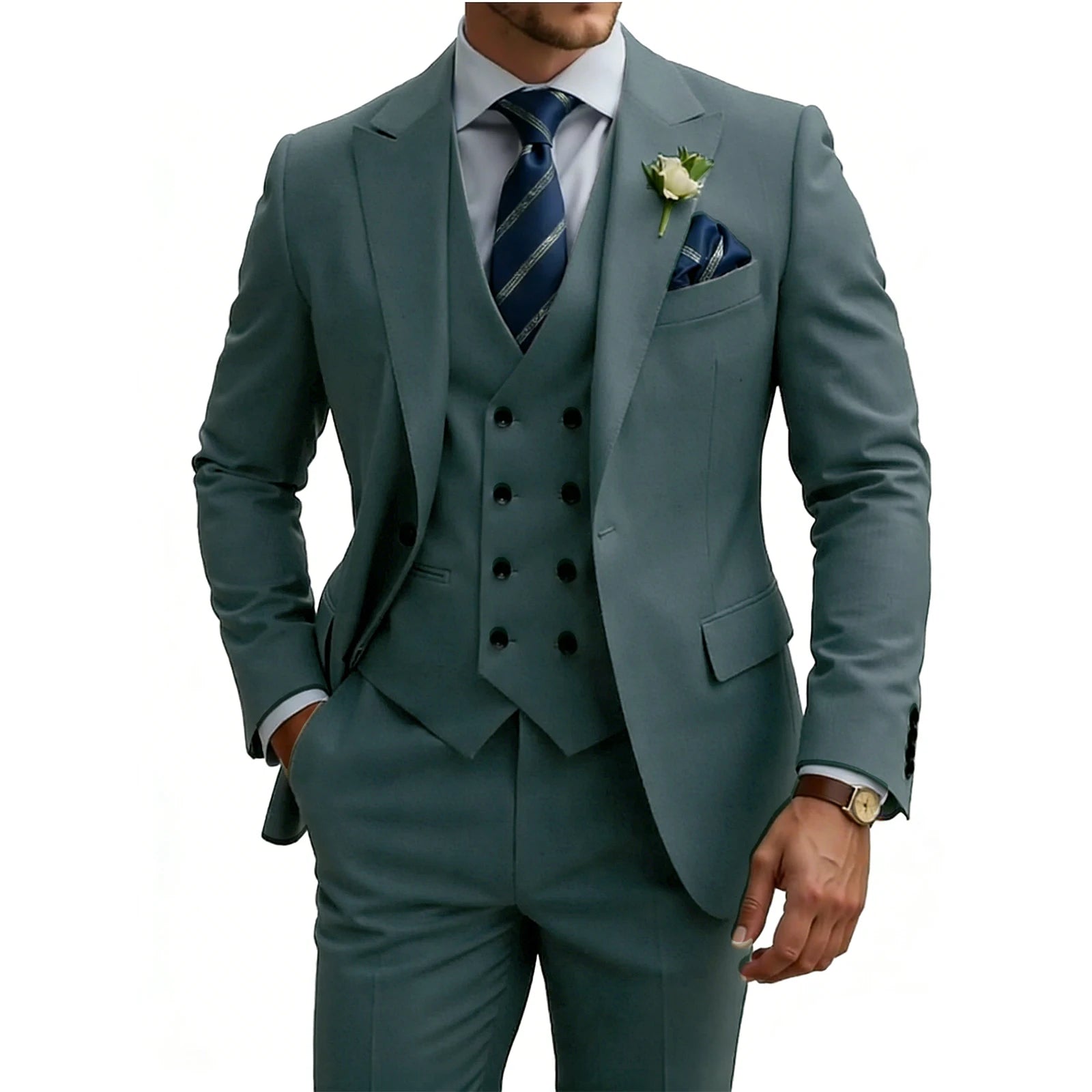 Costume 3 Pièces Slim Fit Homme Double Boutonnage Mariage Bal de Promo Costumes Formels Affaires Dîner Smoking