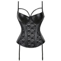 Black Faux Leather Gothic Corset Women Overbust Lace Trimmer Korset Sexy Burlesque Lingerie Bustiers