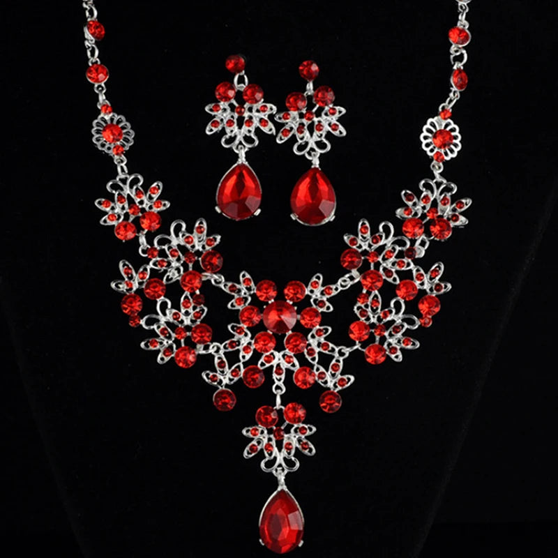 Parure Collier et Boucles d'Oreilles de Mariée Fleur et Goutte d'Eau