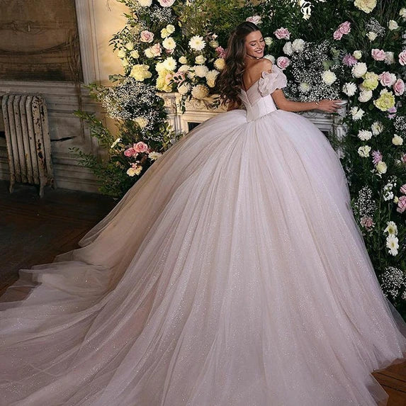 2023 Gorgeous Ball Gowns Princess Wedding Dress Corset Sweetheart Neck Glitter Tulle Bride Dresses Robe De Mariee Wedding Gowns