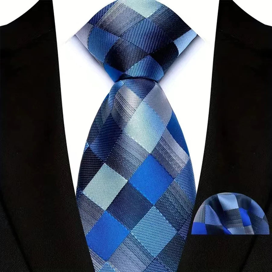 Cravate Homme Bleu Roi de Luxe, Carreaux, Rayures, Paisley, Haute Qualité, Mouchoir de Poche, Ensemble Cravate pour Mariage, Cadeaux d'Affaires