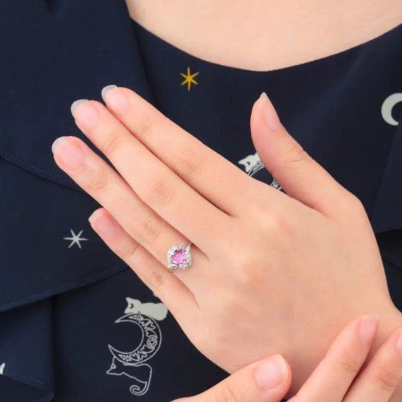 Anime Tsukino Usagi Princesse Chiba Mamoru Tuxedo Mask Bague de fiançailles Zircon rose Bagues réglables Bijoux Accessoires Cosplay