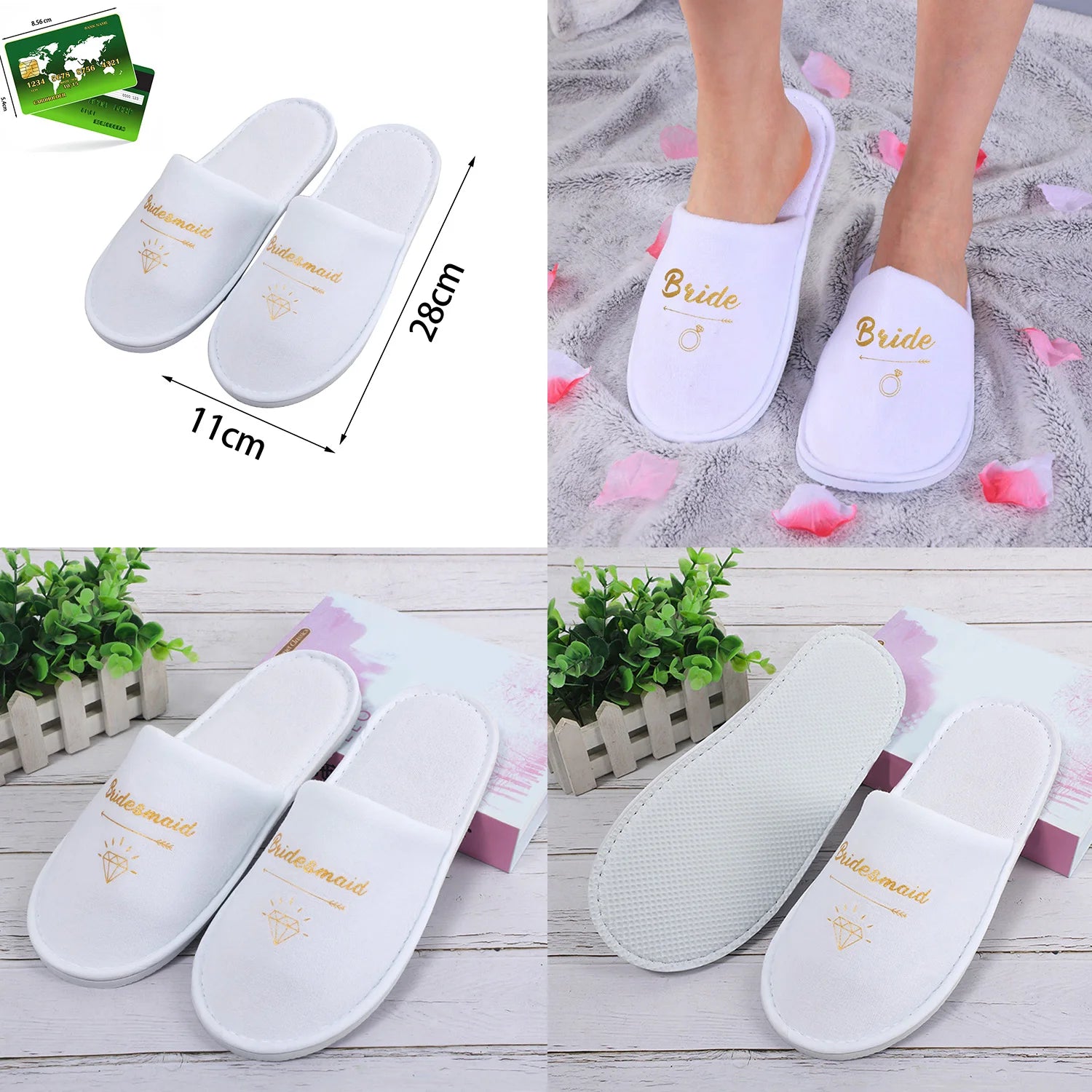 Personalised Wedding Bridal Party Slippers Bride / Bridesmaid Gift rose gold foil gold glitter Open Toes Slipper