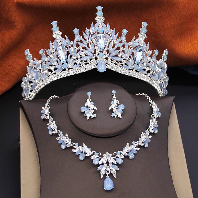 Ensembles de bijoux de mariée pour femmes, diadèmes de mariage et d'anniversaire, et collier ras-du-cou, boucles d'oreilles, accessoires de bijoux de costume de fête de mariée