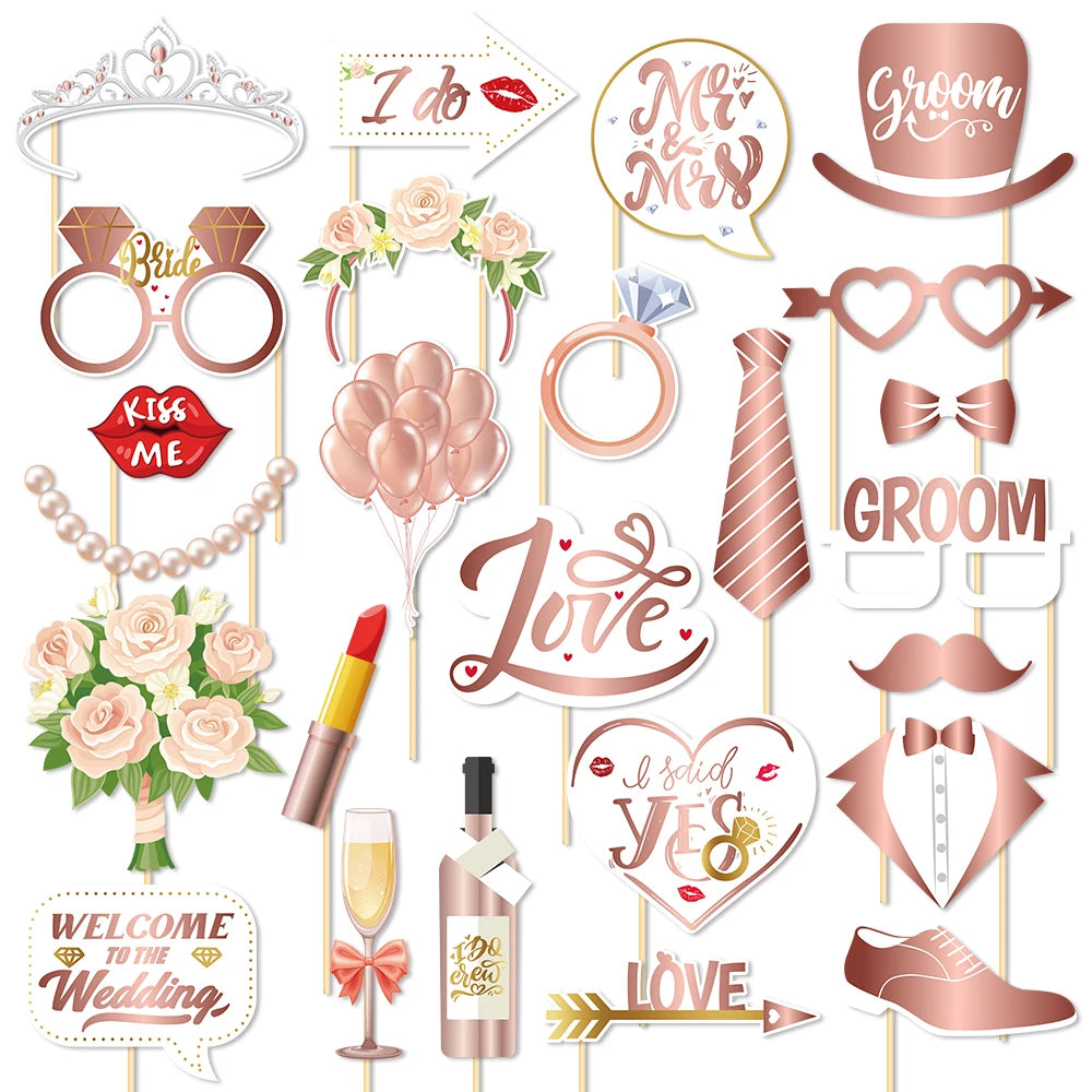 25 accessoires amusants en papier pour photomaton de mariage "Just Married" - Pour selfies, enterrement de vie de jeune fille, fête de mariage, décoration.