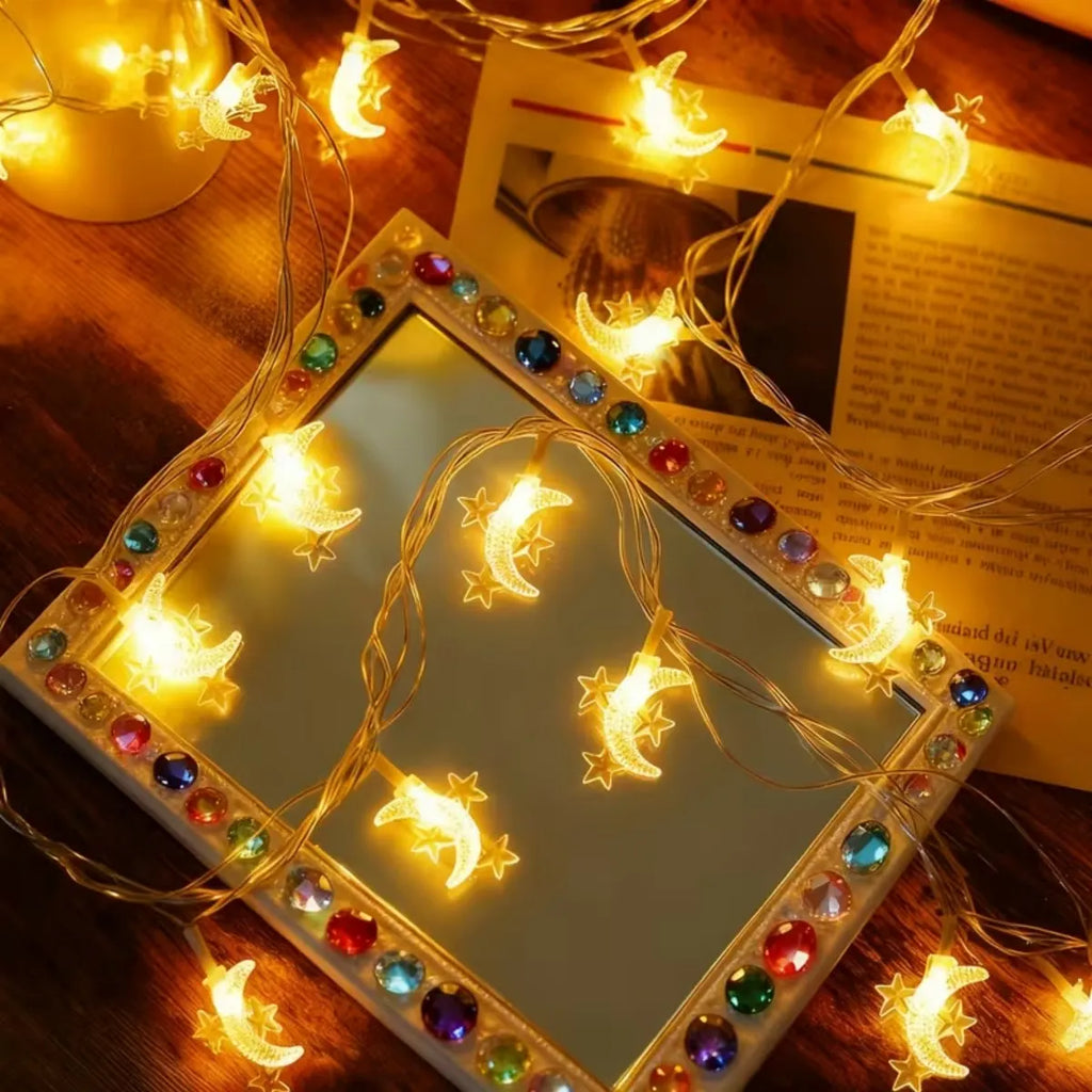 1pc LED Moon & 3 Star Dreamy and Romantic LED Fairy Ramadan String Lights Battery Operated For Bedroom Living Room Wedding Decor