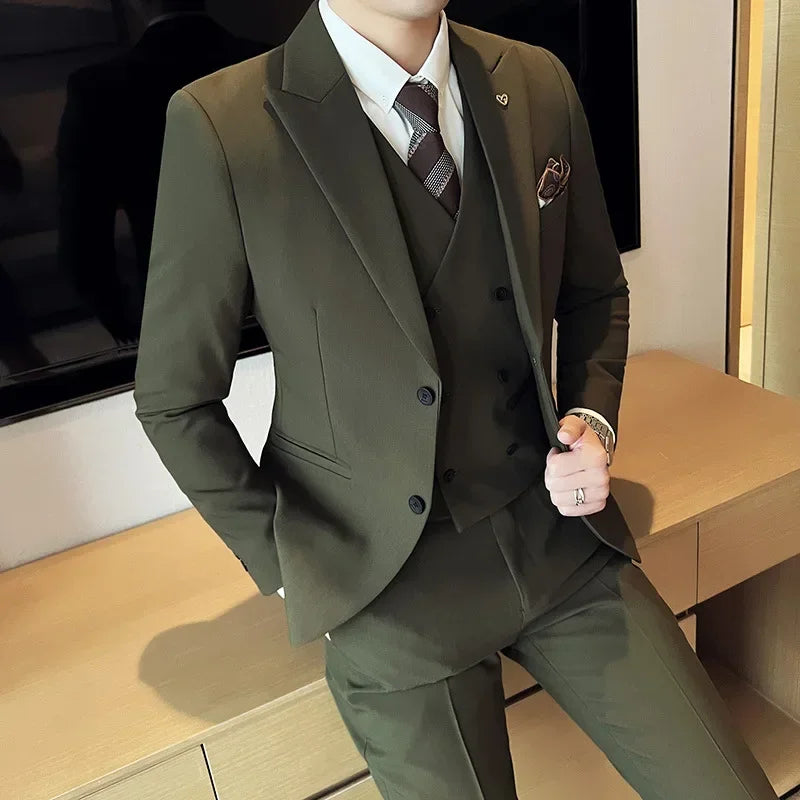 Costumes Homme Sarcelle Coupe Slim Garçons d'Honneur Mariage Tuxedos Trois Pièces Costume de Marié Revers Pointu Blazers Formels de Célébrités Avec Veste