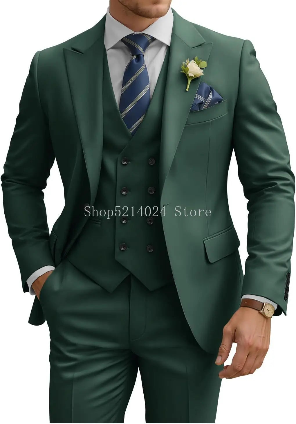 Costume Homme 3 Pièces Slim Fit Double Boutonnage Mariage Bal de Promo Dîner d'Affaires Formel Tuxedo