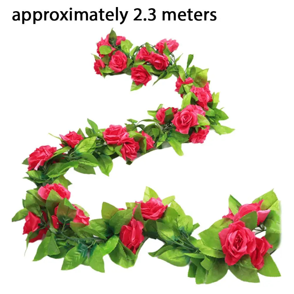2.3M Guirlande de roses rouges artificielles en soie pour décoration de mariage, fausses fleurs pour la maison, décoration de chambre, vigne florale verte