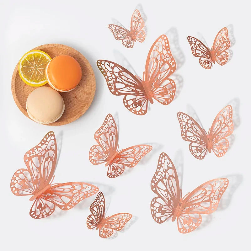 48pcs Gold Silver Hollow Butterfly Wall Stickers 3D Butterflies Bedroom Living Room Home Decoration Applique Wedding Decor