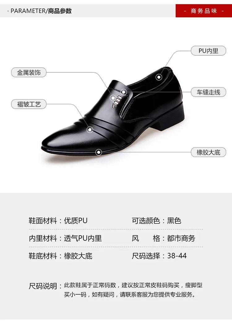 Chaussures habillées pour hommes en cuir PU, mocassins d'affaires tendance pour hommes, chaussures noires pointues Oxford respirantes pour mariage formel