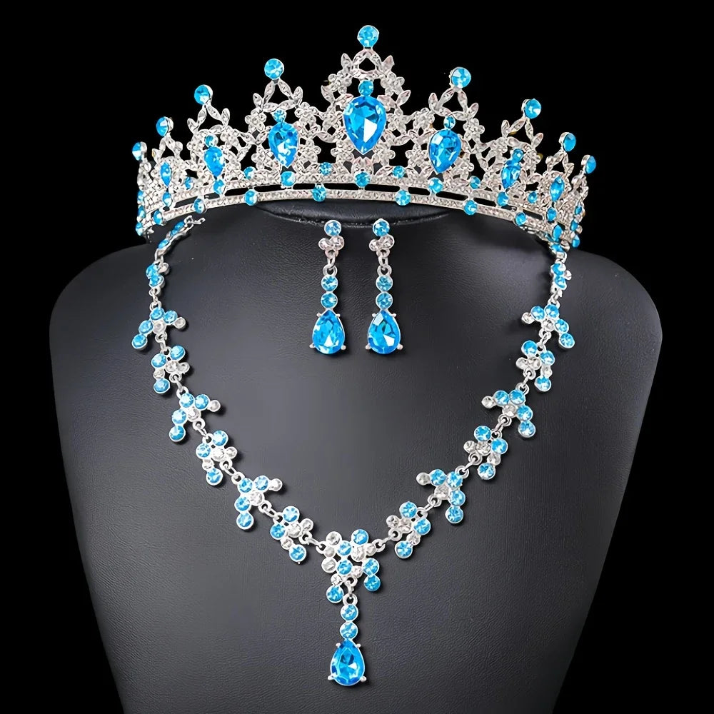 Fashionable and Elegant Bridal Accessories 3-Piece Set Wedding Crown Headpiece Necklace Earrings Wedding Dress Accessories