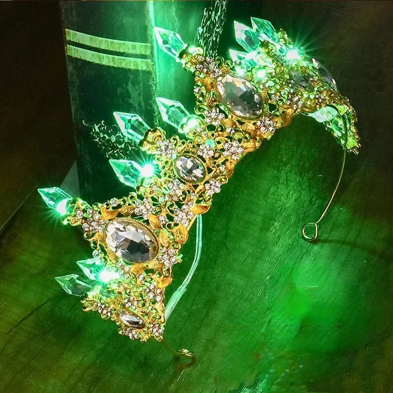 Accessoires de Cheveux de Mariée Lumineux Alliage Cristal Fête LED Lumineux Couronne Strass Diadème Fleur Reine Mariage Festival