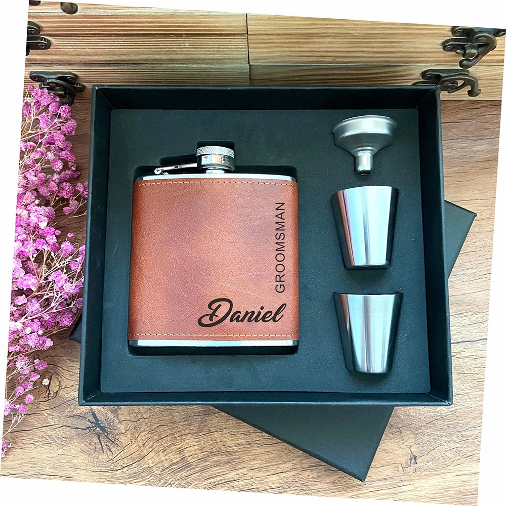 Personalized Engraved Hip Flask – Groomsmen & Best Man Gift | 6oz with Gift Box