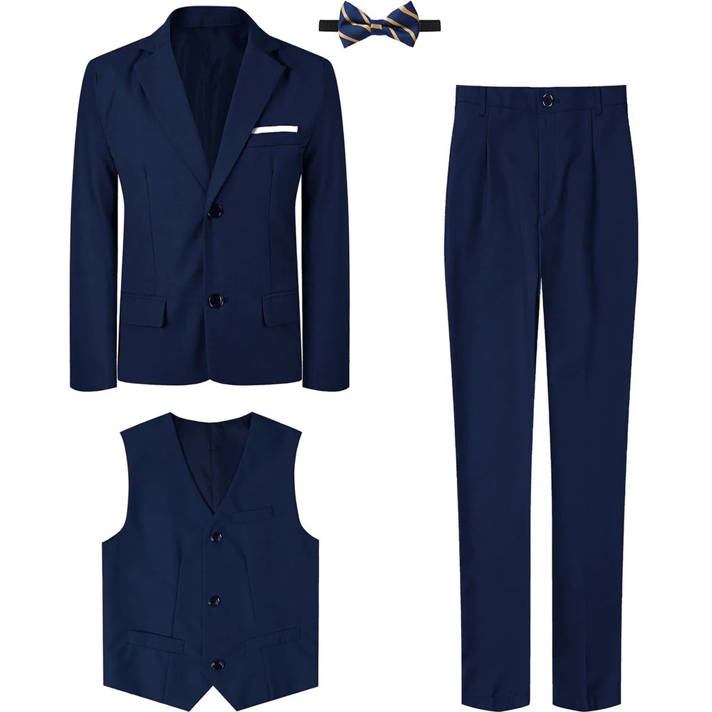 Costume Enfant Garçon Tenue de Mariage Formelle Ensemble Enfant Gentleman Porteur d'Alliances Vêtements de Performance Gilet de Smoking + Pantalon + Blazer 3 PIÈCES