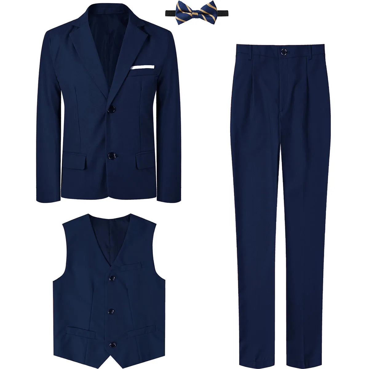 Costume Enfant Garçon Tenue de Mariage Formelle Ensemble Enfant Gentleman Porteur d'Alliances Vêtements de Performance Gilet de Smoking + Pantalon + Blazer 3 PIÈCES