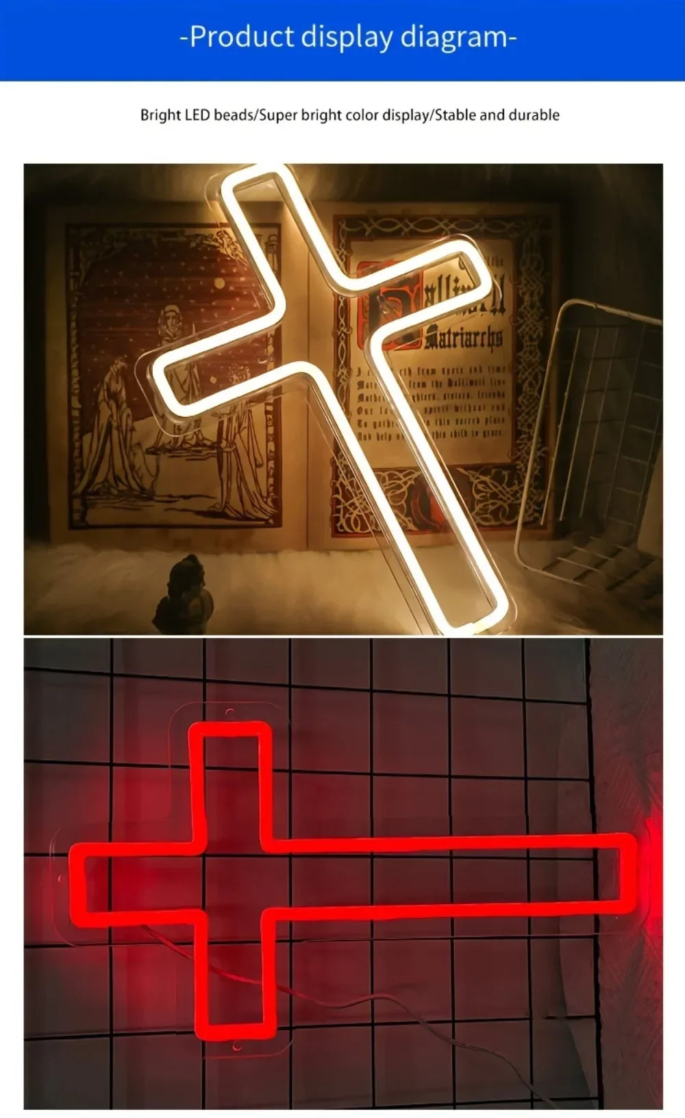 Gothic Style Dark Cross Room Wall Decorative Light Halloween Christmas LED Neon Light Bedroom Decor Religious Room Easter Decor