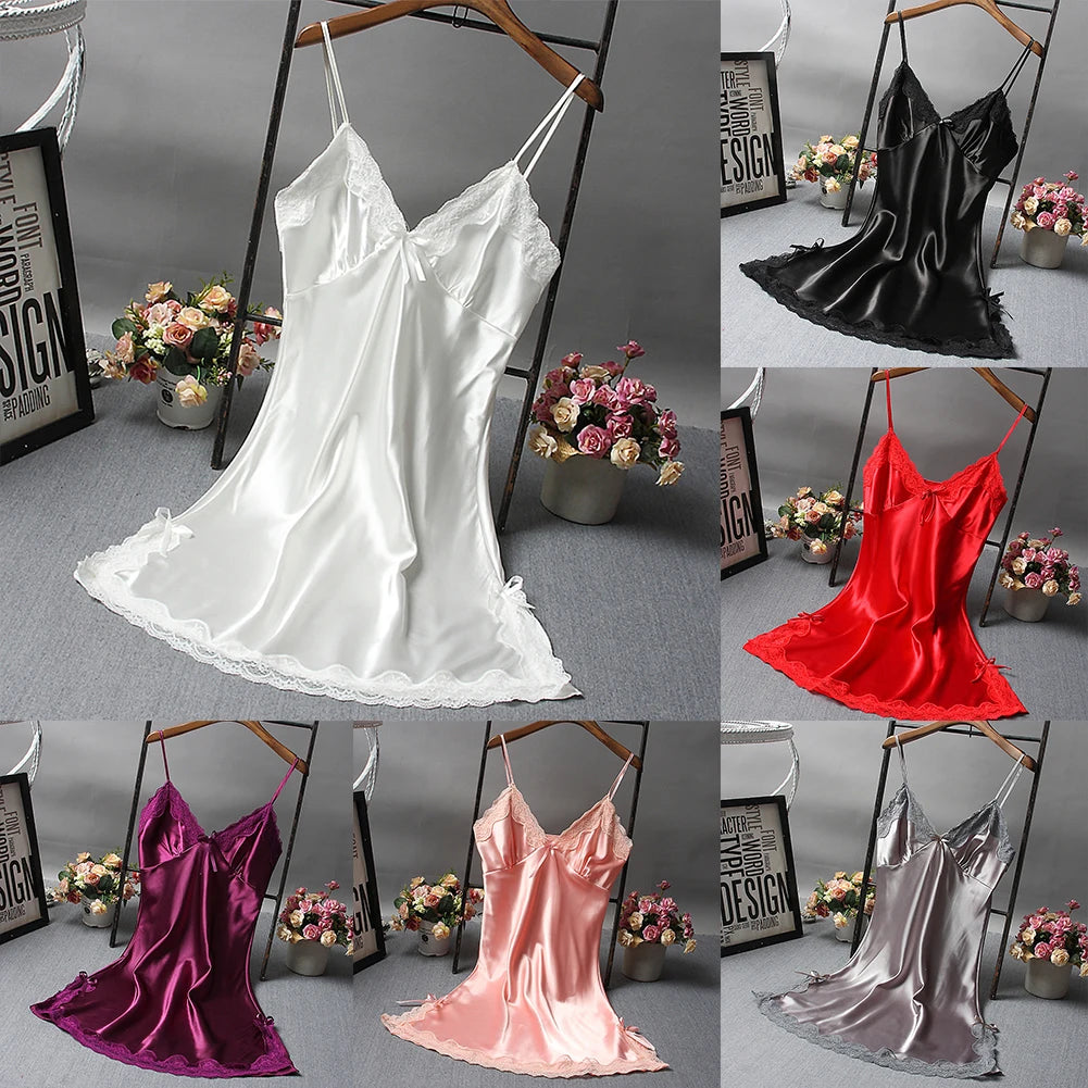 Chemise de nuit en dentelle patchwork sexy, lingerie, nuisette, col en V, robe de mariée, vêtements de nuit, robes de nuit sexy pour femmes
