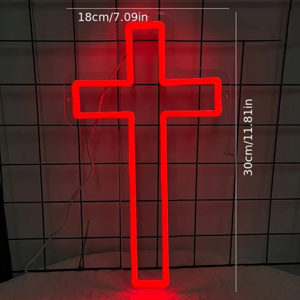 Gothic Style Dark Cross Room Wall Decorative Light Halloween Christmas LED Neon Light Bedroom Decor Religious Room Easter Decor