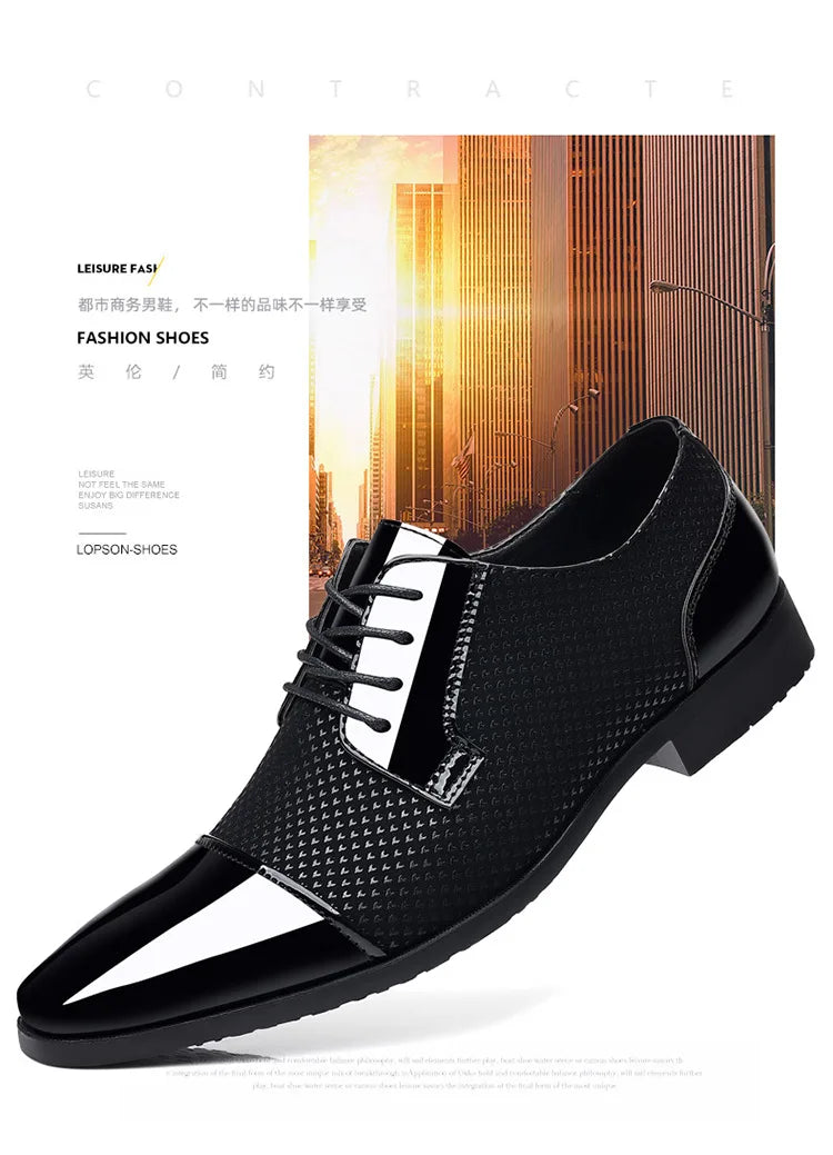 Chaussures habillées classiques tendance pour hommes Richelieus en cuir verni Chaussures de mariage formelles en cuir noir à lacets 2023