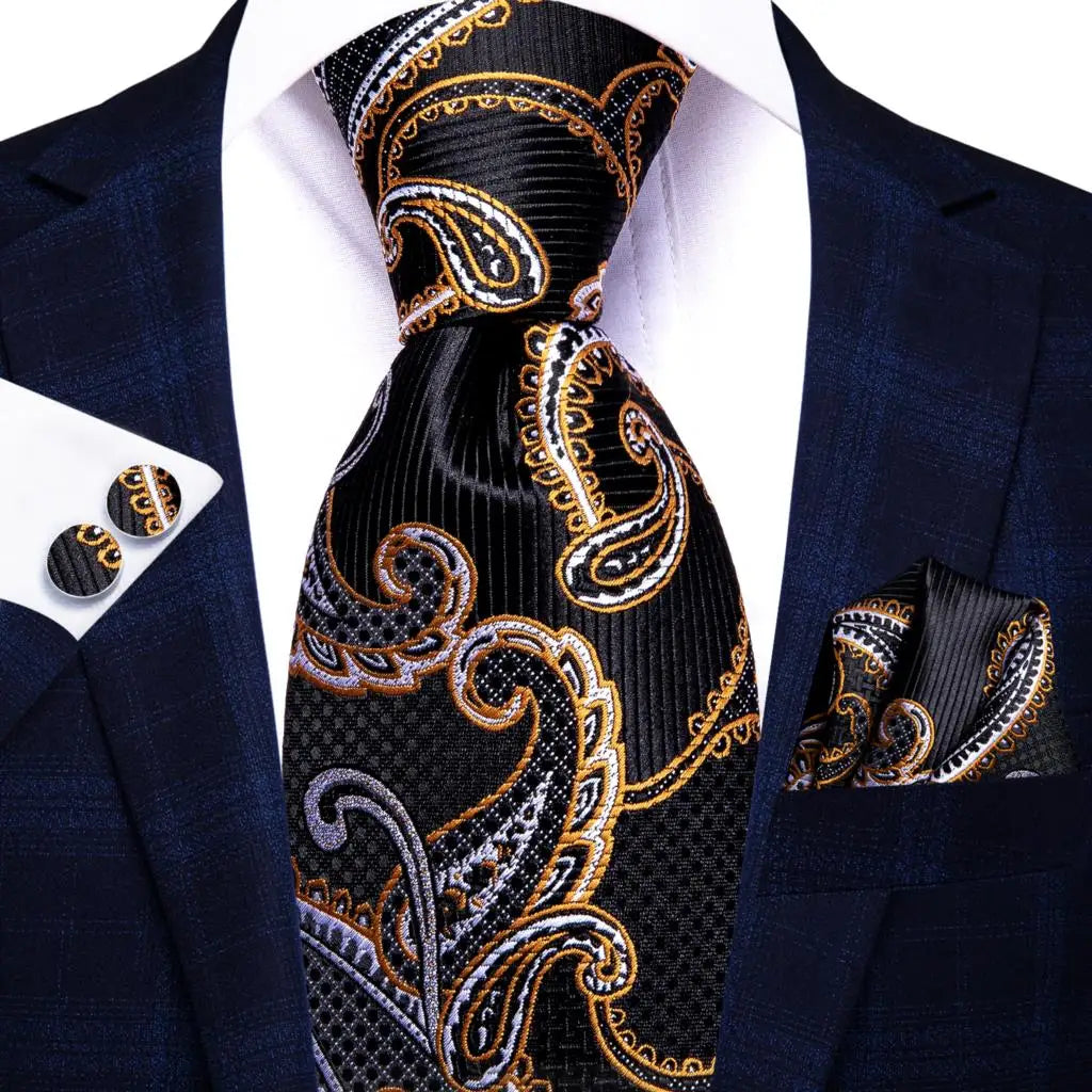 Silk Necktie Gift Set | Groom & Groomsmen Wedding Tie with Pocket Square & Cufflinks