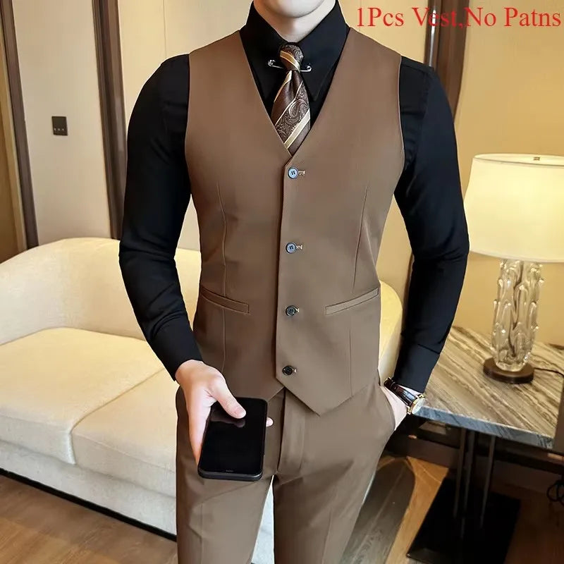 Men's Elastic Suit Vest | Solid Color Waistcoat | Groom & Wedding Party