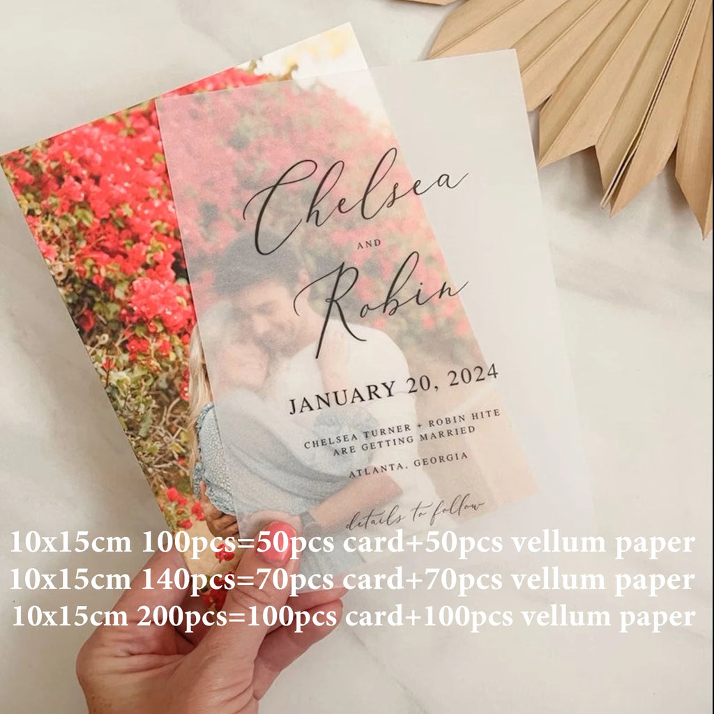 Faire-part de mariage élégant et personnalisé avec papier calque, annonce de mariage, fiançailles, nom personnalisé, fournitures de fête