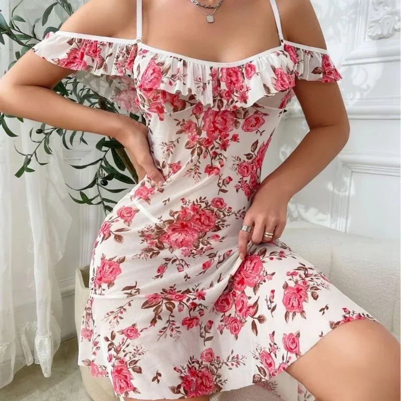 Robe de Nuit Adulte Sexy Jacquard Épaules Dénudées pour Femmes Lingerie Nuisette Pyjama