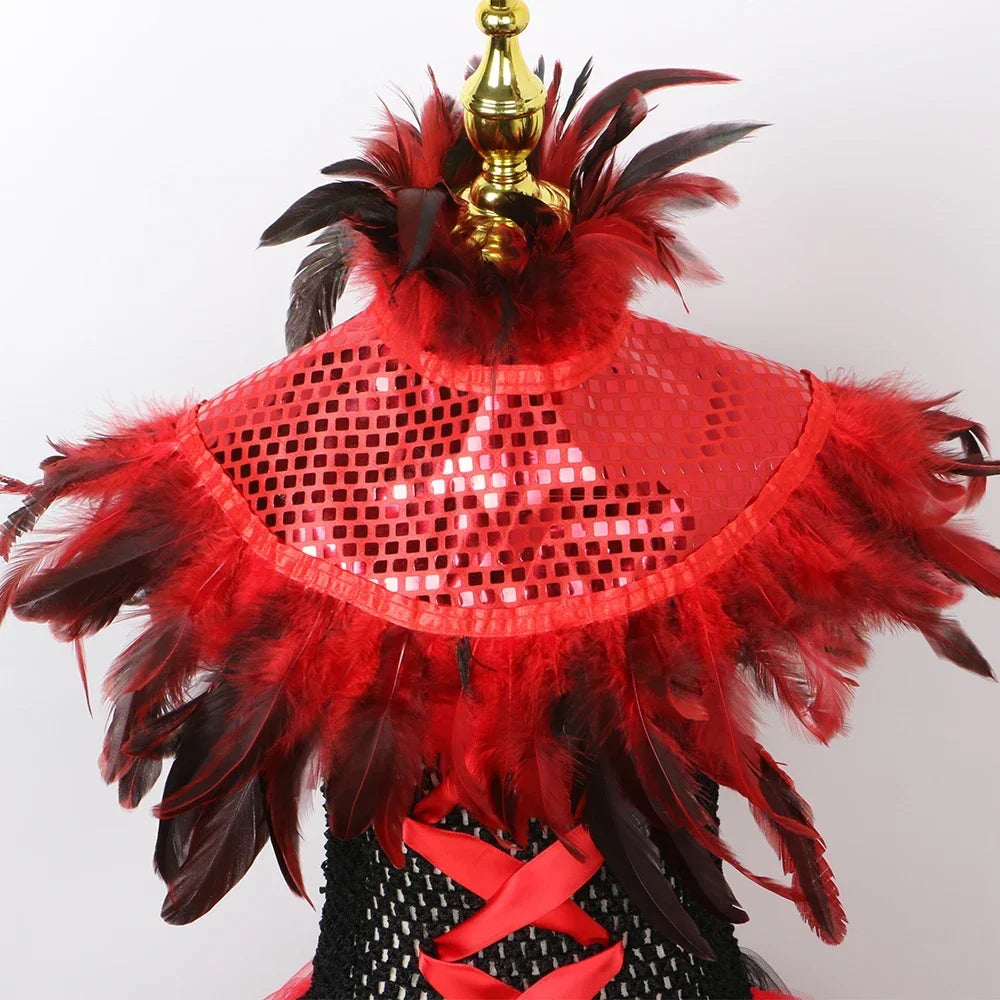 Robe Tutu en Tulle Reine Maléfique Sorcière Vampire Démon Gothique pour Filles, Robe Longue de Fête de Carnaval d'Halloween pour Enfants, Tenues de Déguisement