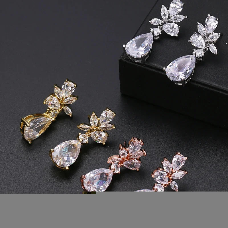Romantic Cubic Zircon Dangle Drop Earrings — Bridal Wedding Jewelry