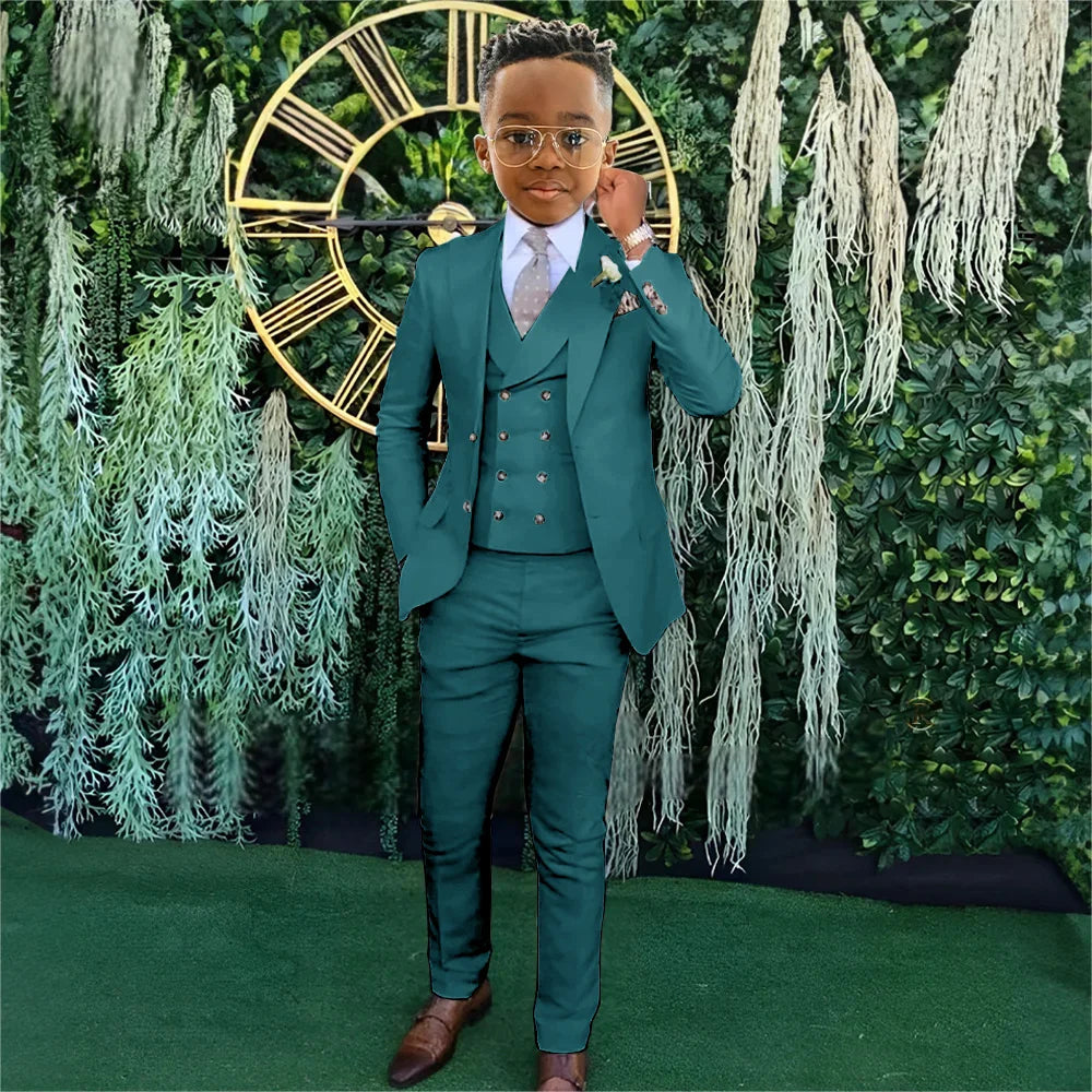 Ensemble Costumes Garçon 3 Pièces Veste Gilet Pantalon Tenue de Banquet Fête Élégant Smoking Enfant Vêtements d'Invité de Mariage 2-20T