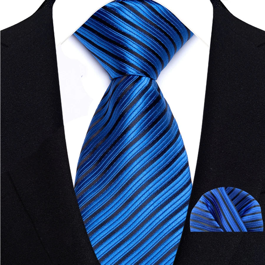 Cravate Homme Bleu Roi de Luxe, Carreaux, Rayures, Paisley, Haute Qualité, Mouchoir de Poche, Ensemble Cravate pour Mariage, Cadeaux d'Affaires