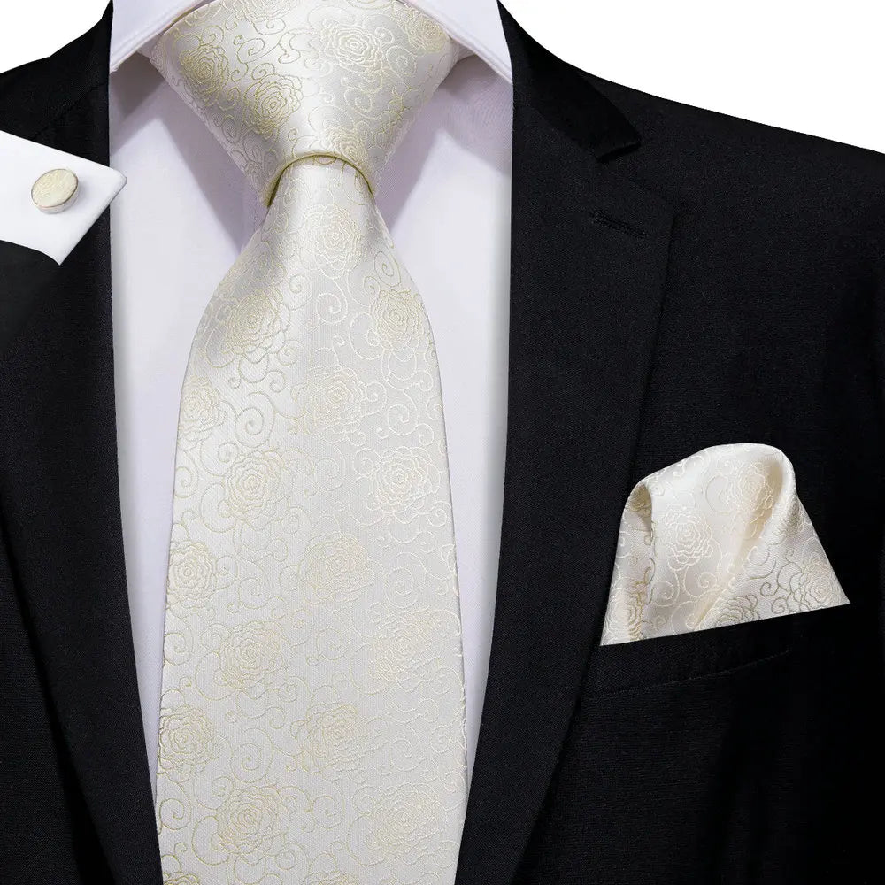 Silk Paisley & Floral Necktie Gift Set | Groom & Groomsmen Wedding Tie with Pocket Square & Cufflinks